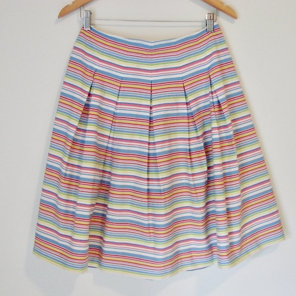 Talbots Striped Skirt Blue Pink Colourful Pleated A-Line Flare Skirt Size 2 - Picture 2 of 14